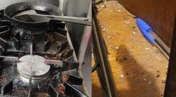 The Navigation pub in Greensforge: Left, a dirty cooking range, and right, mouse droppings found in the bar