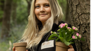 Molly Ratcliffe with her innovative biodegradable plant pots. Pic: @mattpgraphy2  