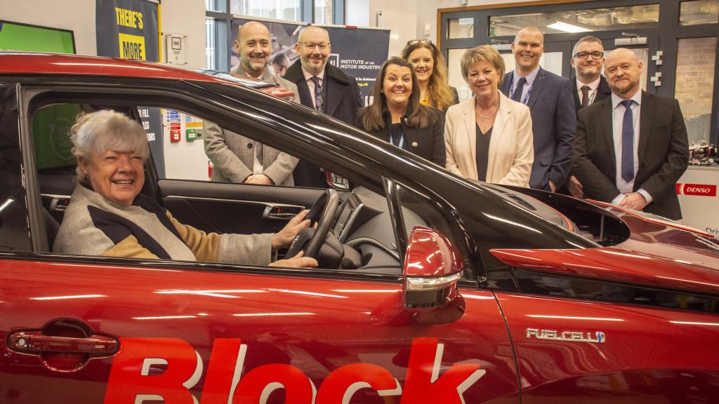 Leader of the Council, Cllr Kath Perry MBE in the college’s new hydrogen vehicle rig.