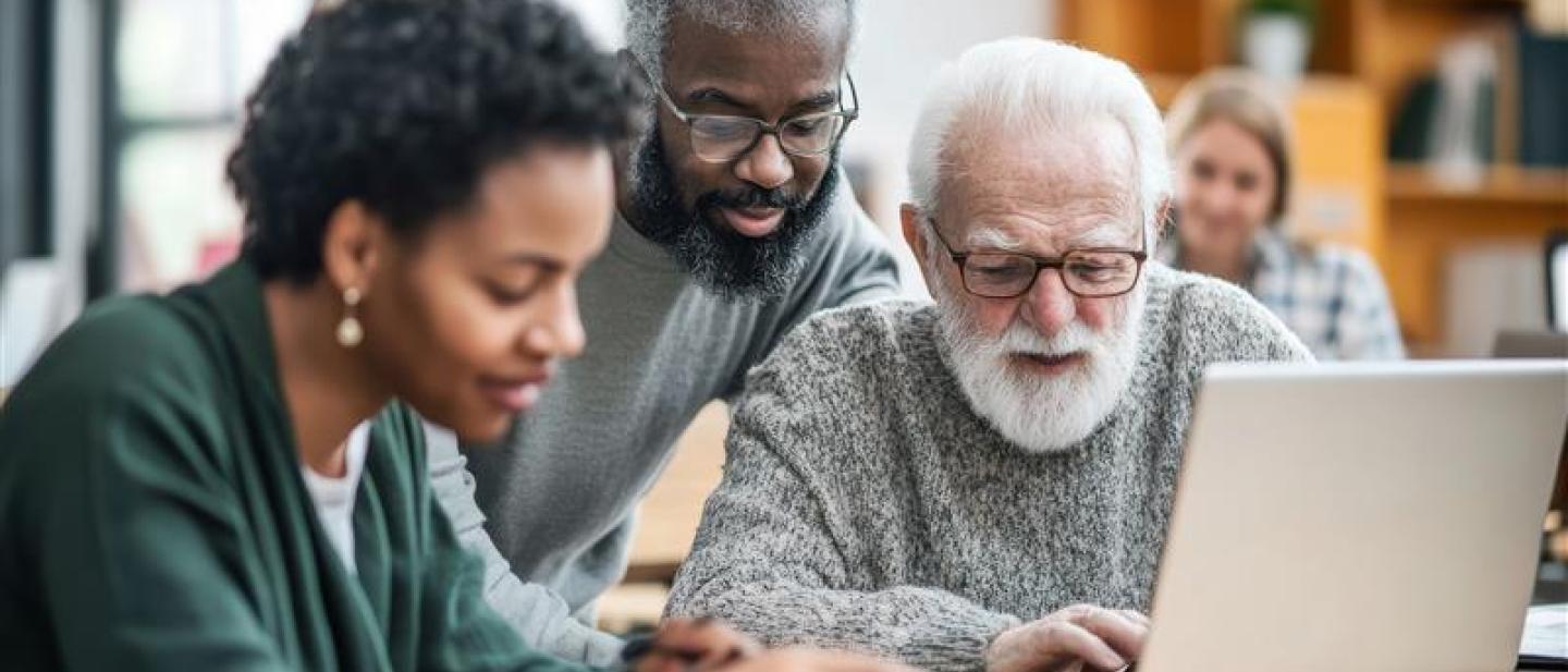 Pensioners attending a digital support session
