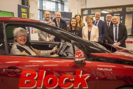 Leader of the Council, Cllr Kath Perry MBE in the college’s new hydrogen vehicle rig.