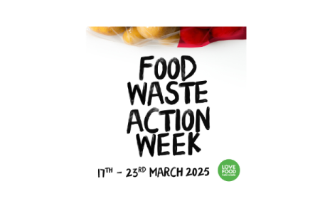Image shows test Food Waste Action week seventeenth to twentythird march twenty twentyfive and love food hate waste green logo