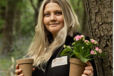 Molly Ratcliffe with her innovative biodegradable plant pots. Pic: @mattpgraphy2